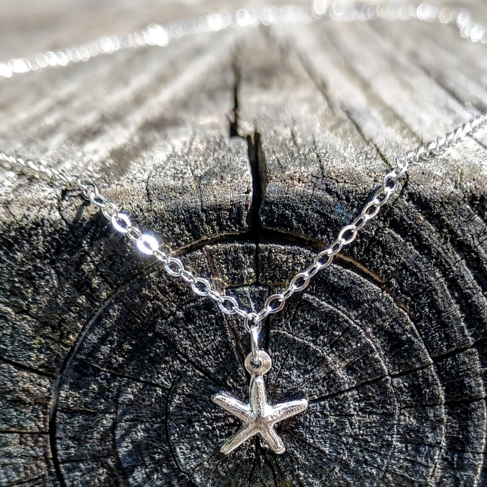 Delicate Sterling silver starfish charm Necklace